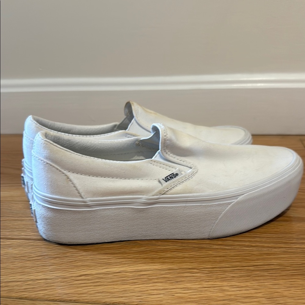 Vans Women's White Slip-On Platform Sneakers Size 8